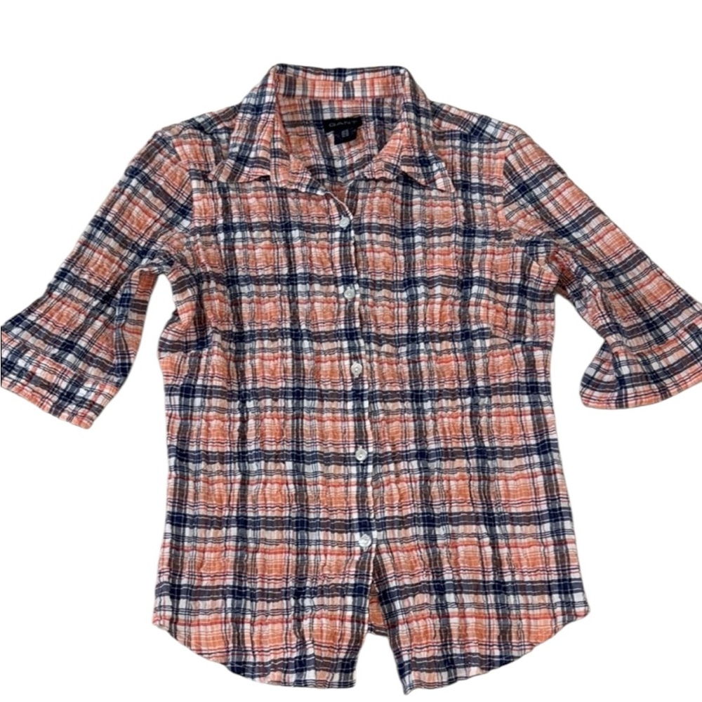 🔥3/$20🔥 Gant Cotton Orange and Blue Button Down Waffle Shirt Size 8